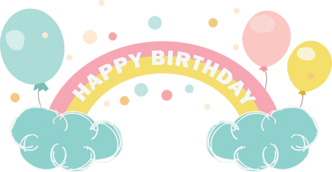 Happy Birthday Transparent Celebration Design with Balloons and Clouds