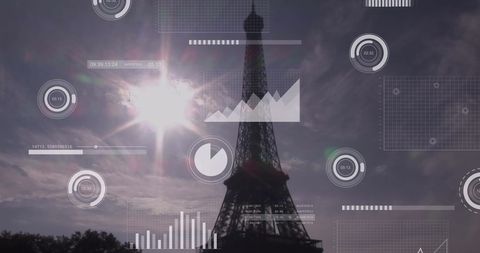 Financial Data Overlay Against Paris Landmark Backdrop - Download Free Stock Images Pikwizard.com