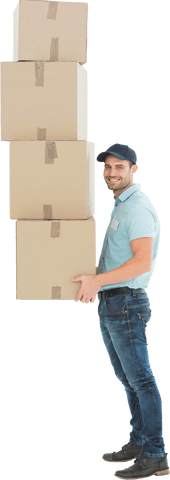 confident delivery man balancing cardboard boxes transparent background - Download Free Stock Videos Pikwizard.com