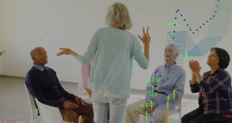 Diverse Seniors Engaging in a Support Group with Digital Graphs