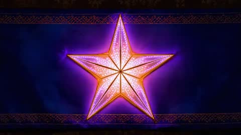 Pulsing Five-Point Star Lantern Halo on Deep Blue Banner — Animated Decorative Backdrop Loop