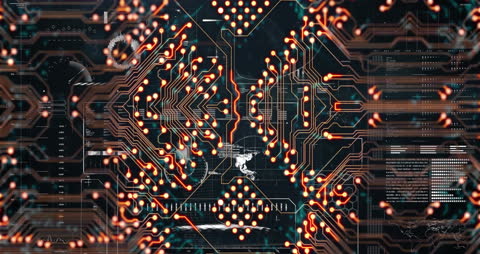 Futuristic Circuit Board with Data Processing Overlay