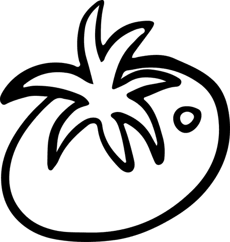 Minimalist stylized tomato with leafy calyx on transparent canvas