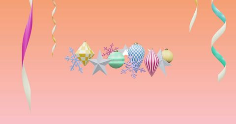 Christmas Ornaments and Ribbons on Pink Gradient