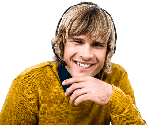 Smiling Blonde Man with Headset Transparent Background