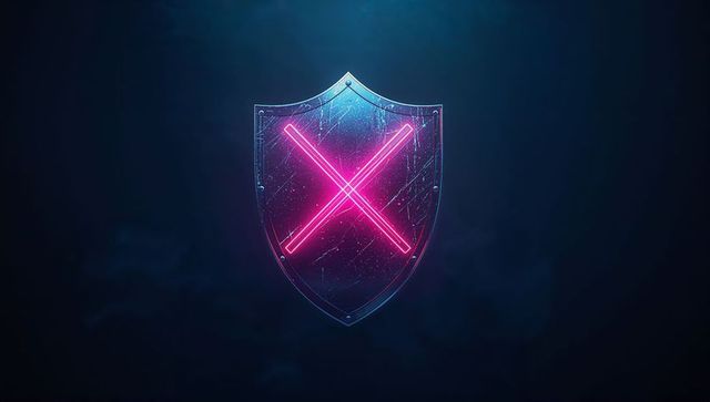 Futuristic Shield with Neon X Against Dark Backdrop