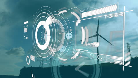 Futuristic Wind Energy Concept with Data Interface Overlay