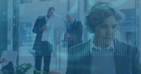 Overlay of Statistical Data with Caucasian Senior Working in Office