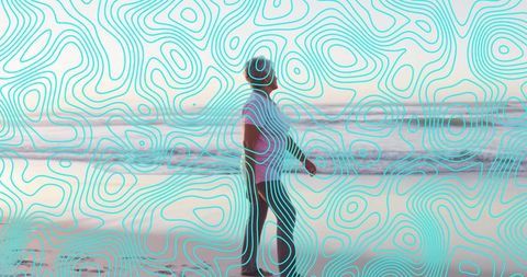 Senior woman walking beach waves serenity calm mindfulness