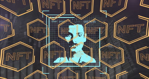 Futuristic NFT Icons Background with Animated Characters