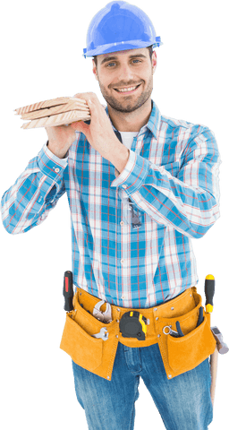 smiling carpenter in hard hat carrying wooden planks transparent - Download Free Stock Videos Pikwizard.com