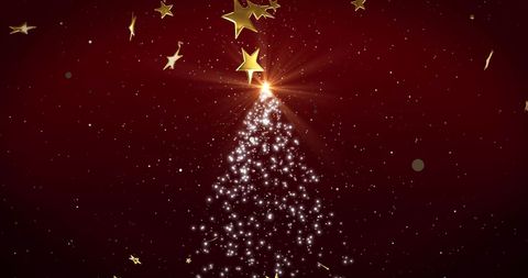 Glowing Christmas Tree with Falling Stars on Red - Download Free Stock Images Pikwizard.com