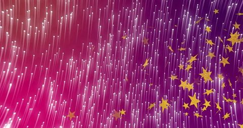 Flowing magenta purple light streaks scattering gold stars luminous abstract background