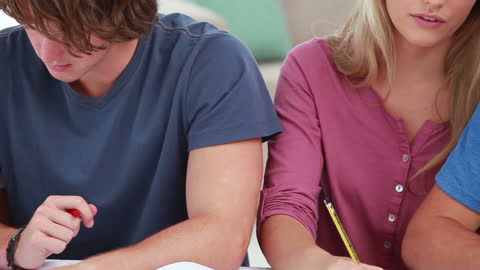 Students Collaborating on Homework in Classroom Setting