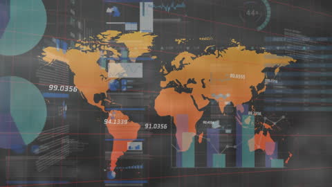 Global Infographic Tech Interface with Data Analytics World Map