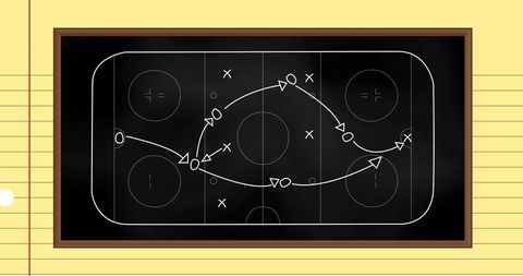 Ice Hockey Tactics on Chalkboard with Ruled Paper Concept