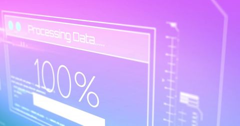Holographic Data Processing Interface with 100% Completion - Download Free Stock Images Pikwizard.com