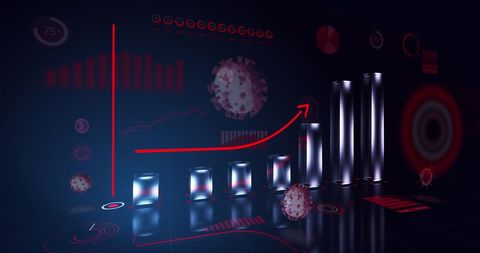 COVID-19 Data Analytics with Rising Statistics on Dark Background