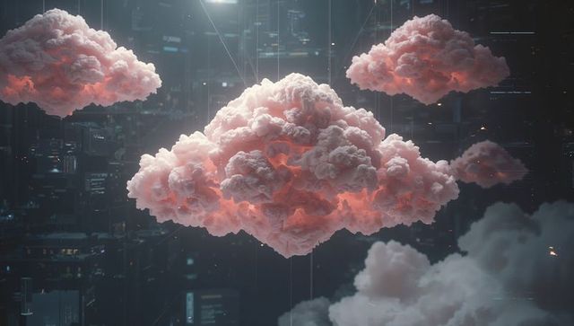 Glowing Cloud Cluster Over Futuristic Cityscape