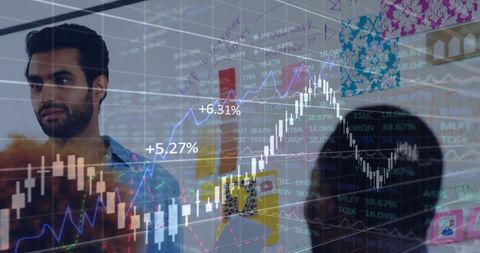 Finance Professional Analyzing Dynamic Stock Trends on Screen