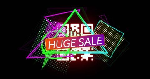 Vibrant advertising banner with qr code and neon design elements