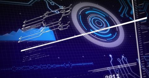 Futuristic circular holographic interface on grid background