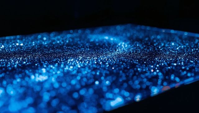 Shimmering Blue Glitter Surface with Bokeh Macro Sparkles for Tech and Abstract Background