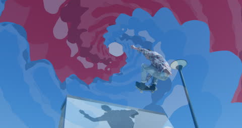 Dynamic Skateboarding with Vibrant Overlays
