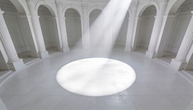 Sunlit Circular Skylight Elegant Neoclassical Rotunda with Fluted Columns and Marble Floor
