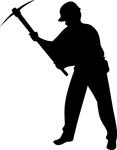 Silhouette of miner swinging pickaxe with transparent background
