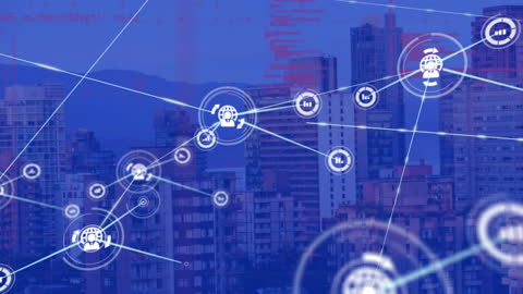Futuristic Network Connections Over Urban Skyline