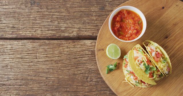 Mexican Tacos with Salsa on Rustic Wooden Surface - Download Free Stock Images Pikwizard.com