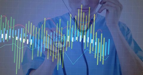 Doctor Engaging in Telemedicine with Overlaid Data Charts