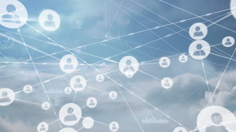 Digital Network of Connected User Icons in Clouds