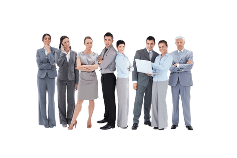 Transparent background group of diverse calm business professionals