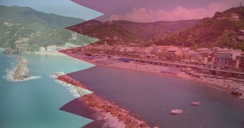 Scenic Bay with Curved Beach at Seaside Town