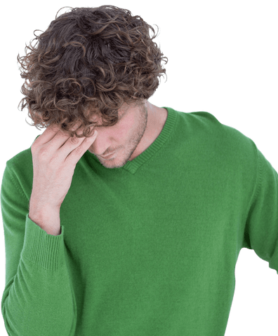 Caucasian Man Holding Head in Transparency for Lifestyle Concept