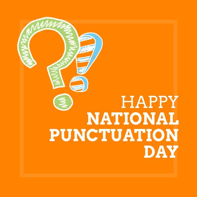 National punctuation day text banner with exclamation and question mark on orange background. National punctuation day awareness concept