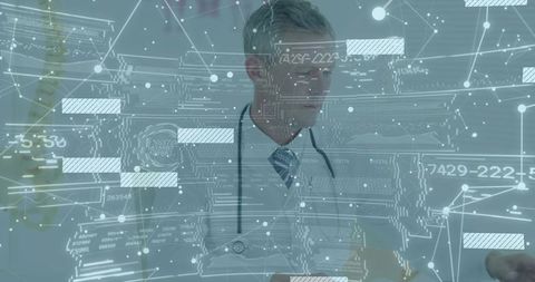 Doctor Interacting with Futuristic Holographic Interface in Clinic