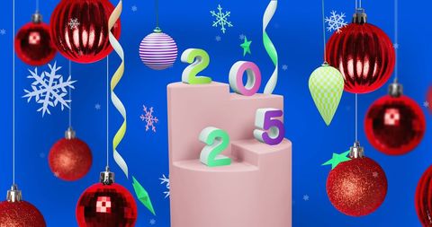 Festive Celebration: 2025 New Year with Vibrant Christmas Ornaments