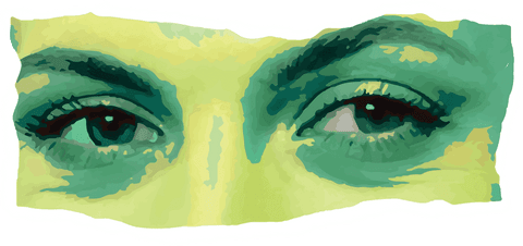 Expressive Abstract Eyes in Green-Yellow Tones with Transparent Background