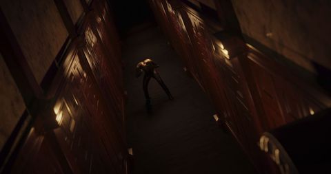 Horrific Monster Stunned in Dimly Lit Tunnel Corridor