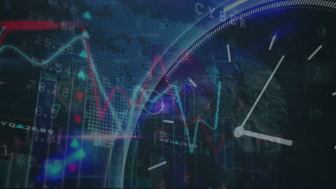 Global Financial Data with Clock and World Map Overlay