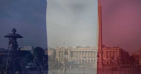 French flag overlay on place de la concorde at sunset