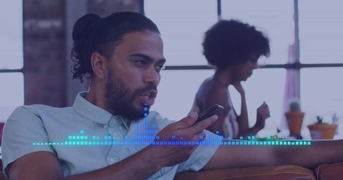 biracial man interacting with voice assistant on smartphone - Download Free Stock Images Pikwizard.com