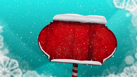 Christmas Red Wooden Sign with Snowfall and Copy Space