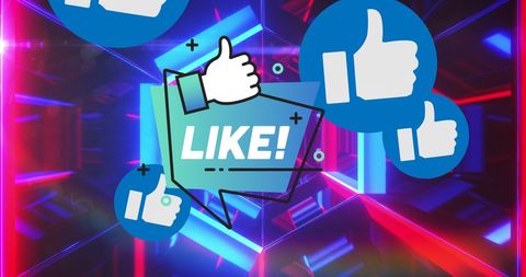 Social media likes with vibrant neon background