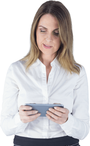 Transparent Businesswoman Engaging with Mobile Phone Confidently - Download Free Stock Videos Pikwizard.com