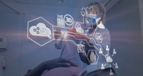 Therapist Demonstrating Digital Network in Healthcare Rehabilitation Video