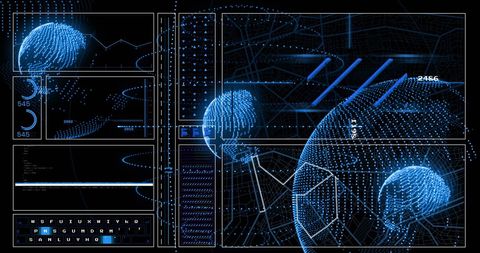 Futuristic Digital Interface with Data Analytics and Globe Imagery
